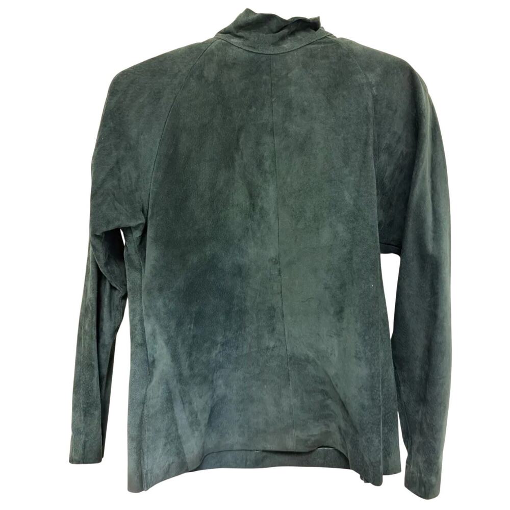 Vintage JH Collectibles Petites Green Suede Leather Top Size 4P Back Button 80s